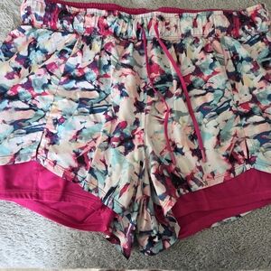 Avia Pink Multi-Color Athletic Shorts with Built-In Liner